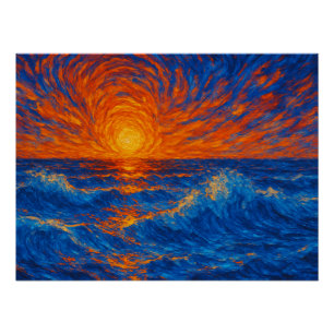 Abstract Sunset over Ocean Waves Poster