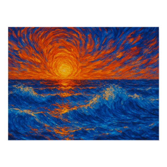 Abstract Sunset over Ocean Waves Poster (Front)