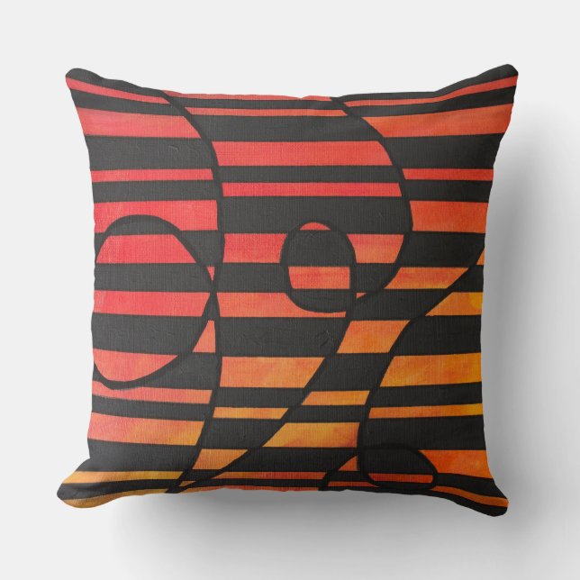Abstract Sunset Stripes with Bold Geometric Shapes Cushion (Front)