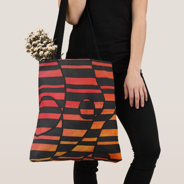 Abstract Sunset Stripes with Bold Geometric Shapes Tote Bag (Close Up)