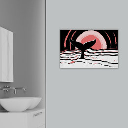Abstract Sunset Swim Whale Fin Ocean Poster