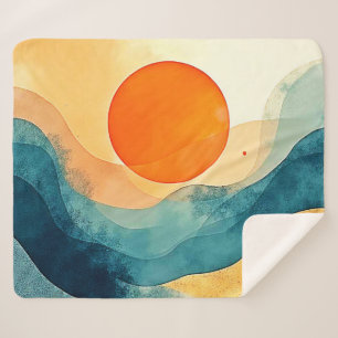 Abstract Sunset Waves Art Sherpa Blanket