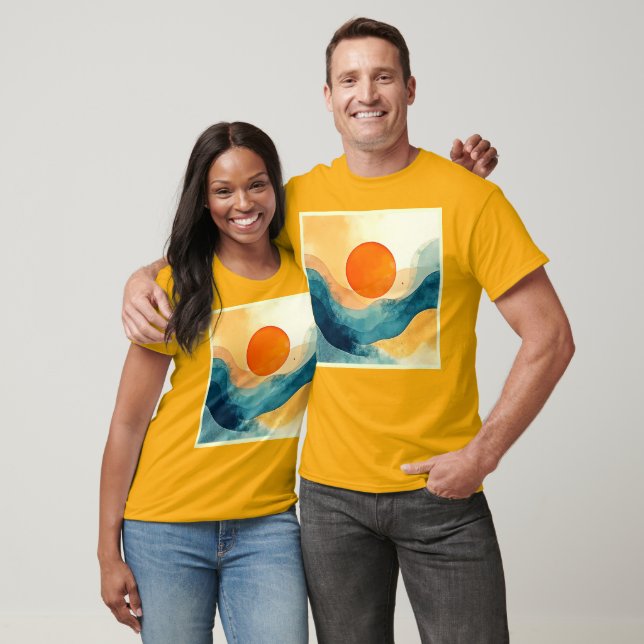Abstract Sunset Waves Art T-Shirt (Unisex)