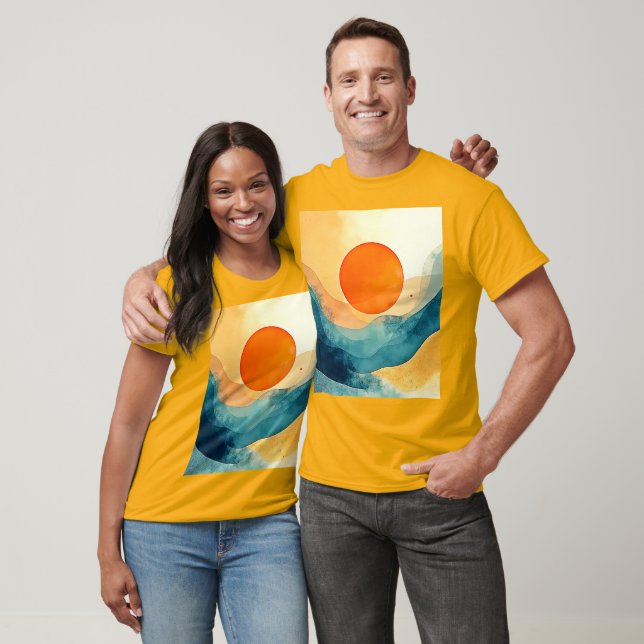 Abstract Sunset Waves Art T-Shirt (Unisex)