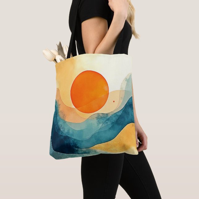 Abstract Sunset Waves Art Tote Bag (Close Up)