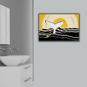 Abstract Sunsrise Whale Fin Sea Yellow & Black Poster