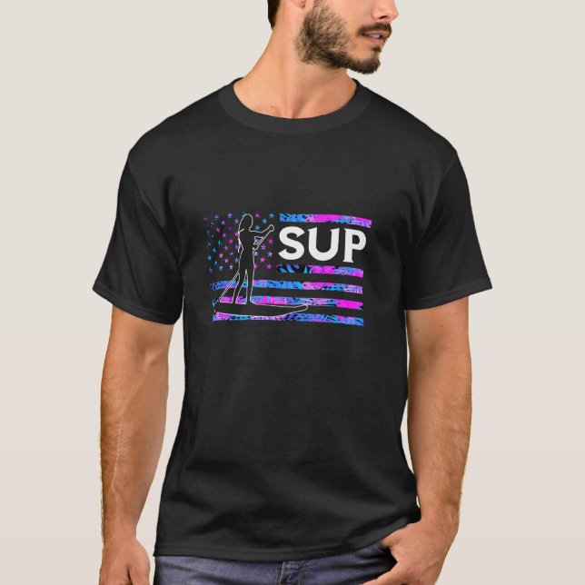 Abstract SUP Surfer Stand Up Paddleboard USA Ameri T-Shirt (Front)