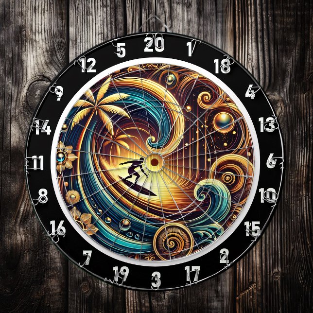 Abstract Surfer on Wave with Sunset Dartboard (Creator Uploaded)