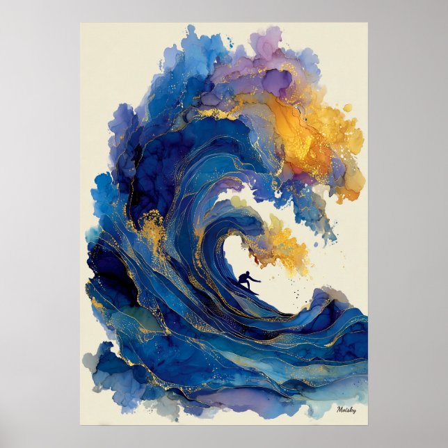 Abstract Surfer Wave Liquid Art Ocean Colour Flow Poster (Front)