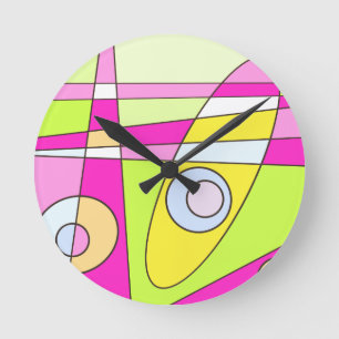 Abstract Surfing Bright Pink Green Bubblegum Round Clock