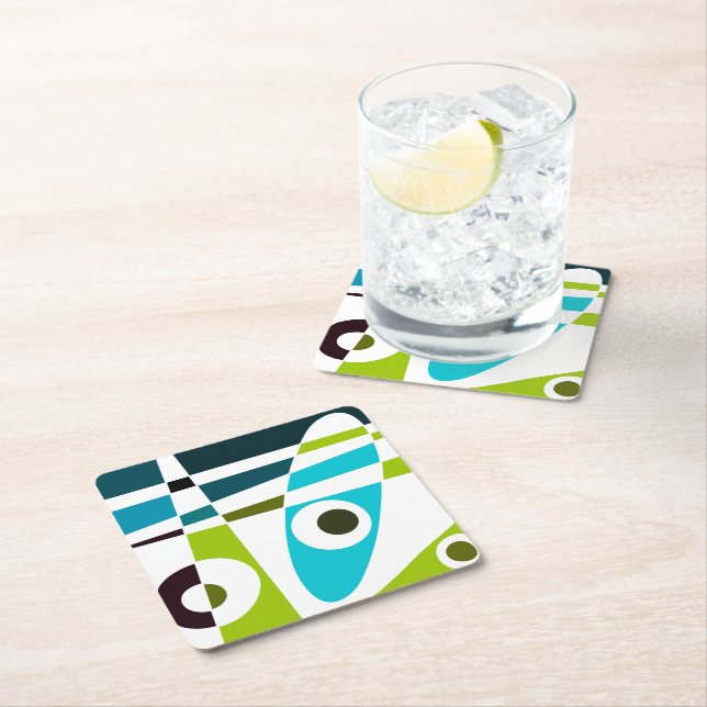 Abstract Surfing Olive Blue Teal Planner Square Paper Coaster (Insitu)