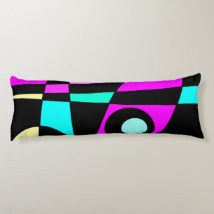 Abstract Surfing Turquoise Hot Pink Yellow Black Body Cushion