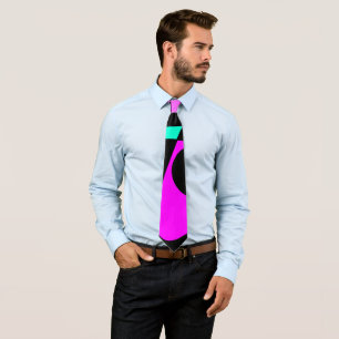 Abstract Surfing Turquoise Hot Pink Yellow Black Tie