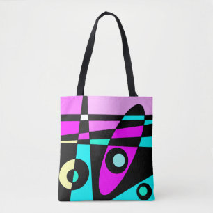 Abstract Surfing Turquoise Hot Pink Yellow Black Tote Bag