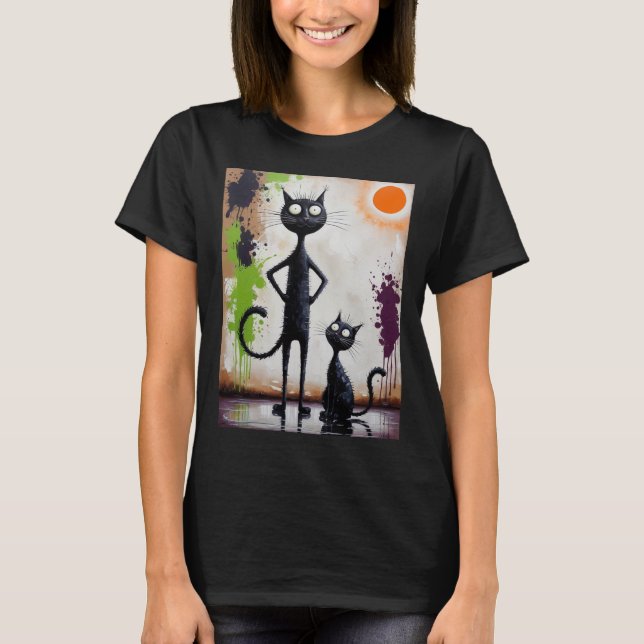 Abstract Surreal Cat Shirt - Artistic Feline Tee (Front)