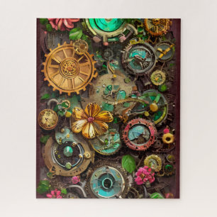 Abstract Surreal Gears Flowers Steampunk Art   Jigsaw Puzzle