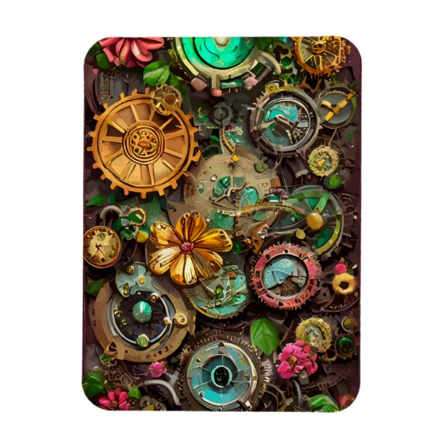 Abstract Surreal Gears Flowers Steampunk Art    Magnet (Vertical)