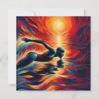 Abstract Swimmer Art Pillow, Swimming Gift, Decor