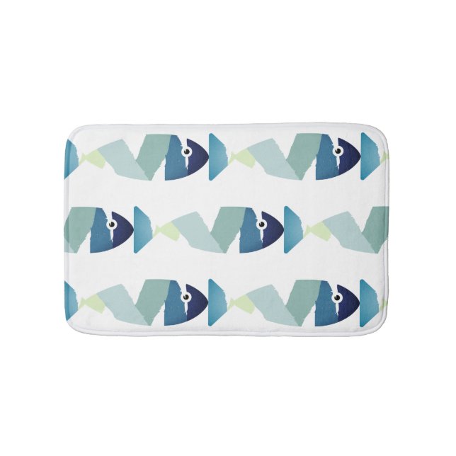 Abstract Swimming Blue Fish Bath Mat (Front)