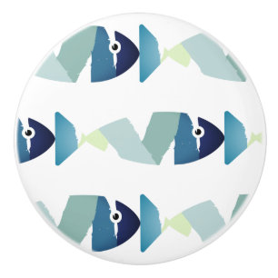 Abstract Swimming Blue Fish Ceramic Knob