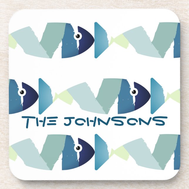 Abstract Swimming Blue Fish Coaster (Front)