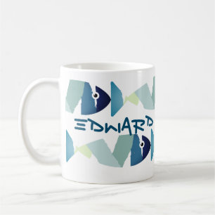 Abstract Swimming Blue Fish Coffee Mug