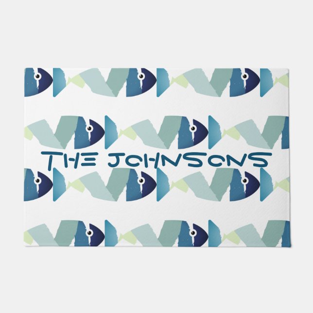 Abstract Swimming Blue Fish Doormat (Front)