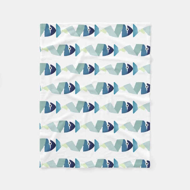 Abstract Swimming Blue Fish Fleece Blanket (Front)