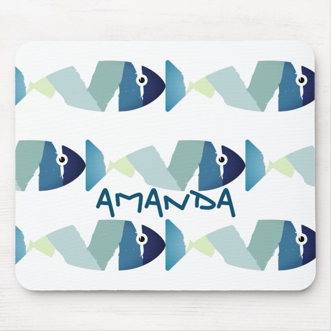Abstract Swimming Blue Fish Mouse Pad (Front)