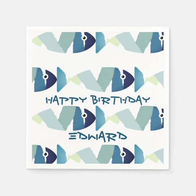Abstract Swimming Blue Fish Napkin (Front)