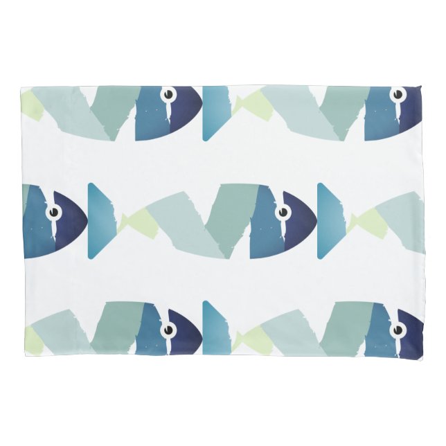 Abstract Swimming Blue Fish Pillowcase (Front-Left)