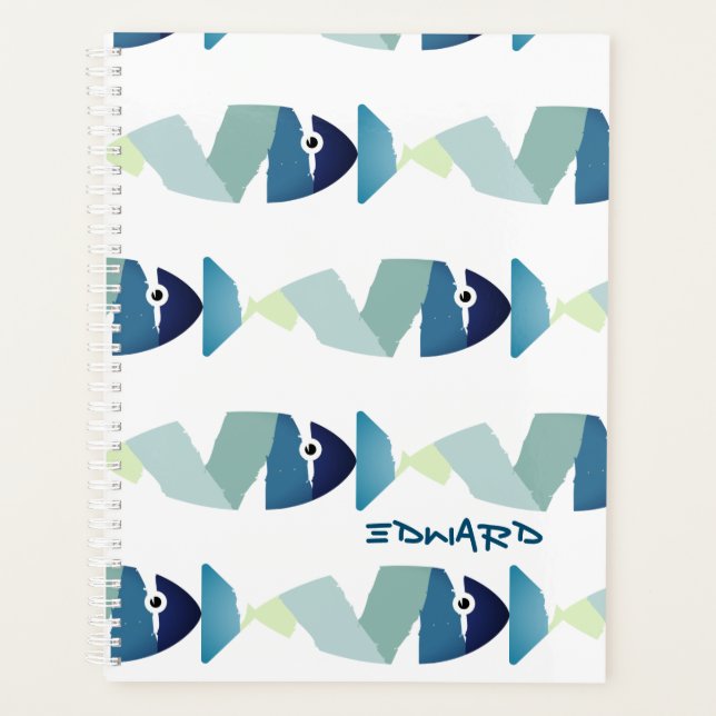 Abstract Swimming Blue Fish Planner (Front)