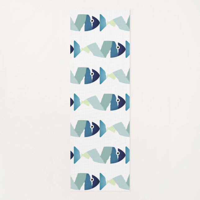 Abstract Swimming Blue Fish Yoga Mat (Front)