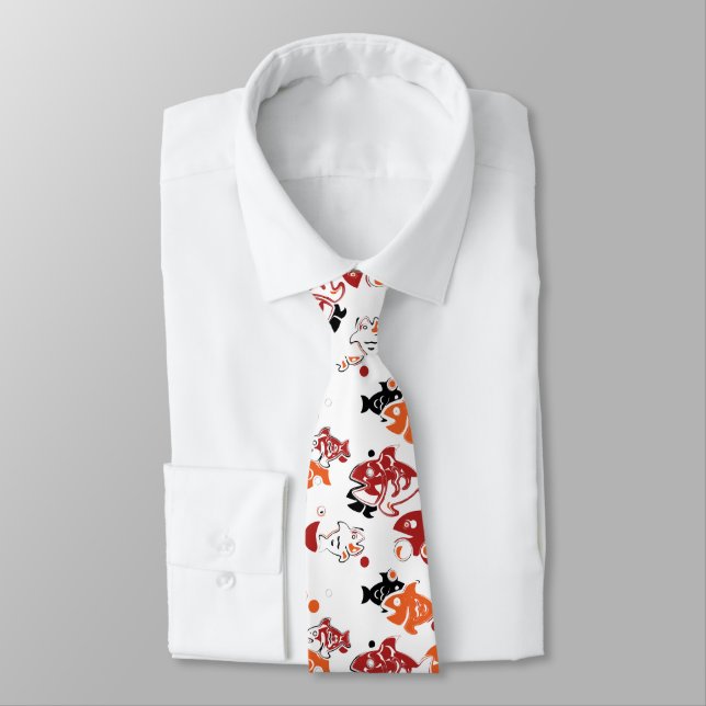 Abstract Swimming Fish Pattern Design Tie (Tied)