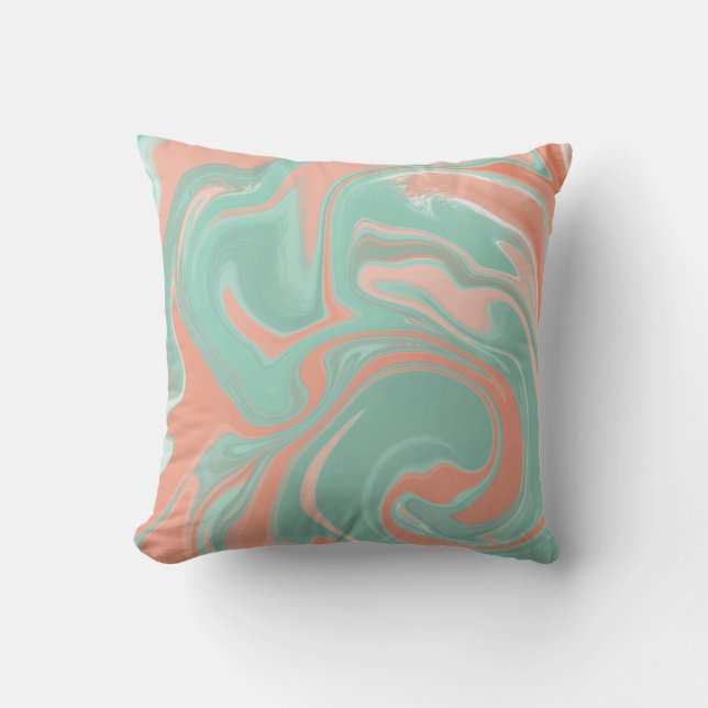 Abstract Swirl Art in coral aqua teal Cushion (Front)