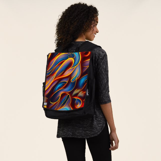 Abstract Swirl Blue Red Flames Backpack (Worn)