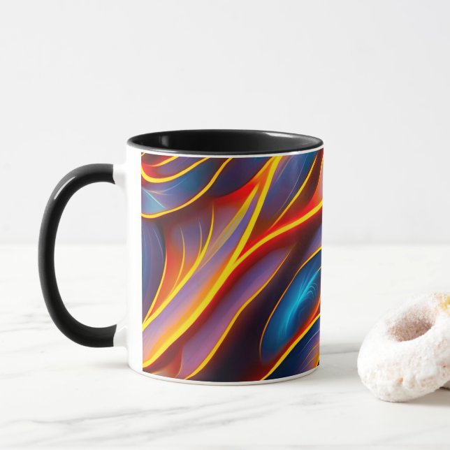 Abstract Swirl Blue Red Flames Mug (With Donut)