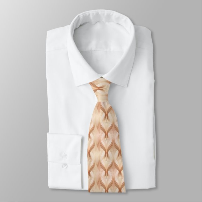 Abstract Swirl Brown Beige Cream Neutral Colours  Tie (Tied)