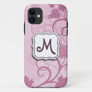 Abstract Swirl Floral Lavender Grapes and Monogram iPhone 11 Case