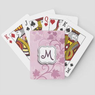 Abstract Swirl Floral Lavender Grapes and Monogram Playing Cards