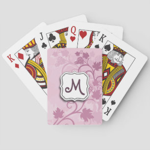 Abstract Swirl Floral Lavender Grapes and Monogram Playing Cards