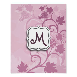 Abstract Swirl Floral Lavender Grapes and Monogram Poster