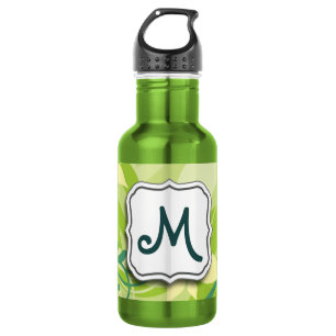 Abstract Swirl Floral Lime Green with Monogram 532 Ml Water Bottle
