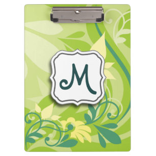 Abstract Swirl Floral Lime Green with Monogram Clipboard