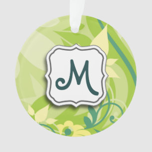 Abstract Swirl Floral Lime Green with Monogram Ornament