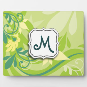 Abstract Swirl Floral Lime Green with Monogram Plaque