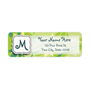 Abstract Swirl Floral Lime Green with Monogram Return Address Label