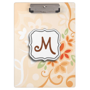 Abstract Swirl Floral Orange with Monogram Clipboard