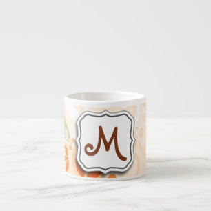 Abstract Swirl Floral Orange with Monogram Espresso Cup