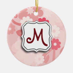 Abstract Swirl Floral Pink with Monogram Ceramic Ornament